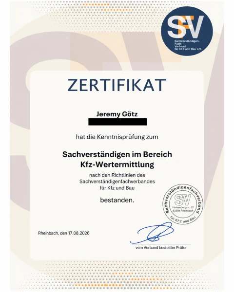 Wertermittlung von Jeremy Götz; private Angaben geschwärzt